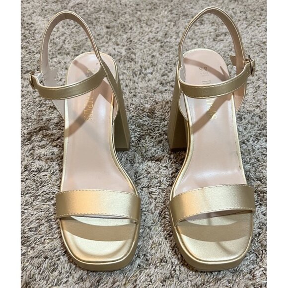 DREAM PAIRS Women’s Chunky Block High Heels Ankle Strap ~ Gold ~ Size 8.5 - Picture 2 of 10